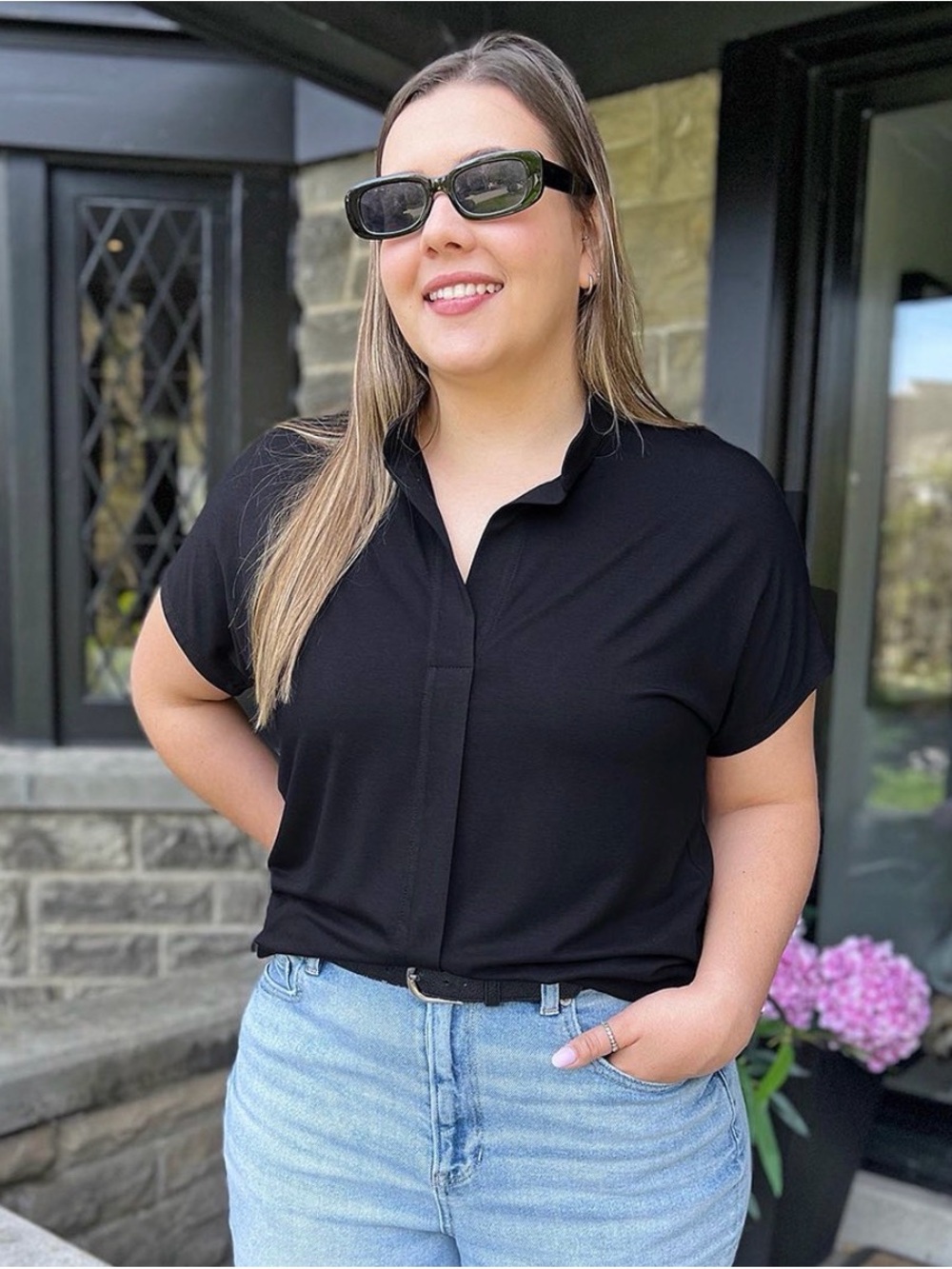 🇨🇦Miik🇨🇦 Yasmina band collar blouse, black XL